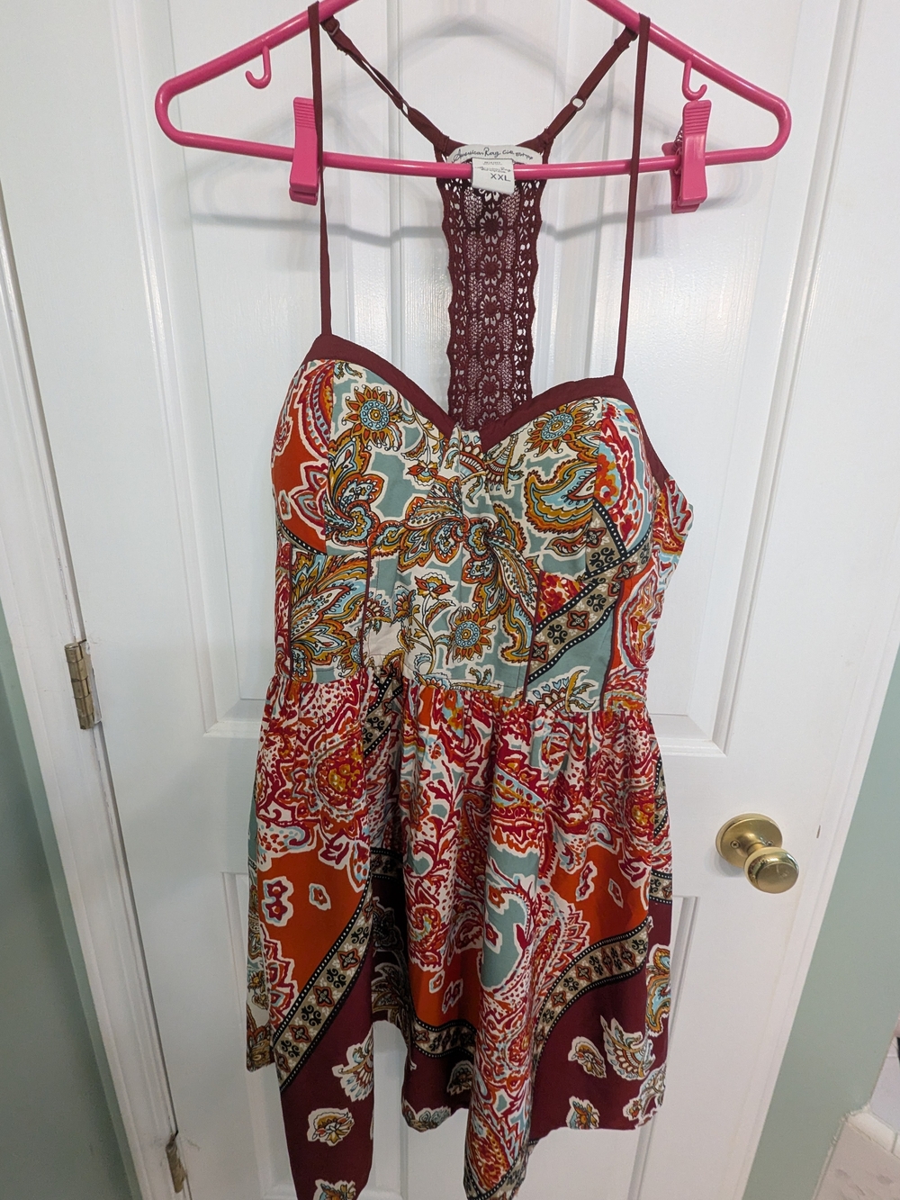 American Rag Burgundy Multi Paisley Lace-Back Cami Top